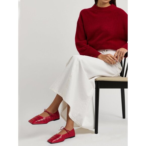 Women Slit-red Square Toe Comfortable Slip-On Lace-Up Loafers Summer Shoes - Picture 3 of 6